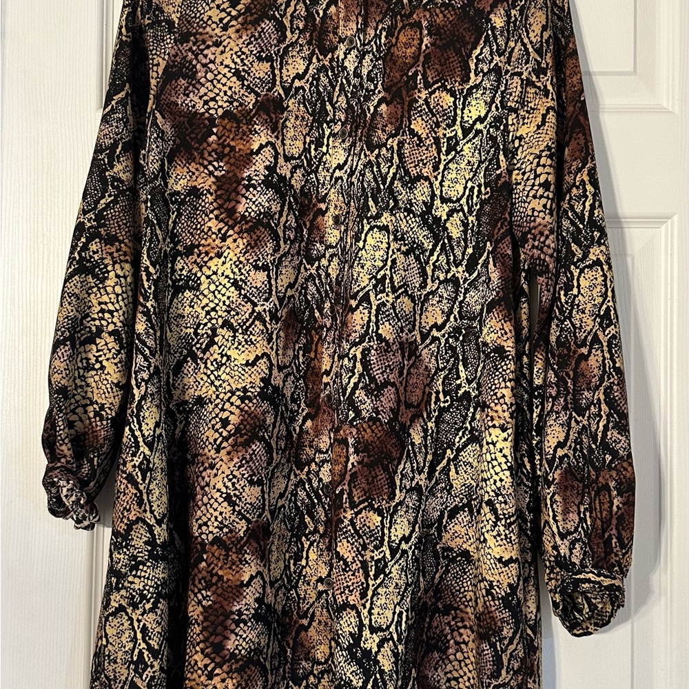 Brown Snake-Print Long Sleeve Women’s Dress